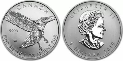 Canada 5 Dollars - Elizabeth II - Red-tailed Hawk - 1 Once Silver 2015