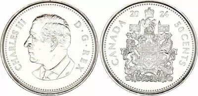 Canada 50 Cents - Charles III - Arms - 2024