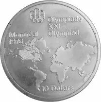 Canada Carte du Monde - 10 Dollars Argent 1973 CANADA - Jeux Olympiques Montr&eacute;al 1976
