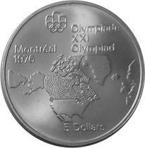 Canada Carte du Monde - 5 Dollars Argent 1973 CANADA - Jeux Olympiques Montréal 1976