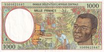 Central African States 1000 Francs -  Young man - Harvesting coffee beans - ND (1995) - F (Centrafrique) - VF+ - P.302Fc
