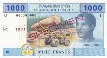 Central African States 1000 Francs - Lumbering, harverst - U = Cameroon man  2002 - Specimen