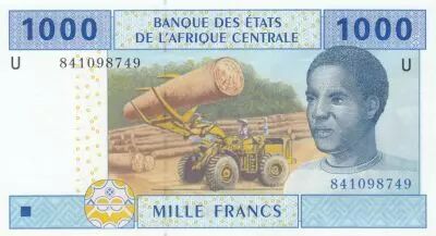 Central African States 1000 Francs - Lumbering, harverst - U = Cameroon man  2002 (2017)