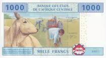 Central African States 1000 Francs - Young man, lumbering, harverst - Letter F (Centrafrica)