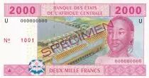 Central African States 2000 Francs 2002 - Young lady, dam, mining  - U = Cameroon - Specimen