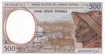 Central African States 500 Francs - Young man, ox, deers - ND (1993-2000) - Letter L ( Gabon) - P.401L