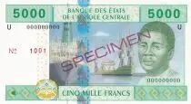 Central African States 5000 Francs Oil raffinery - Letter U Cameroon - 2002 - Specimen