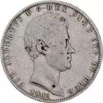 Cerde&ntilde;a 5 Lire Charles-Albert - Arms - 1843 P