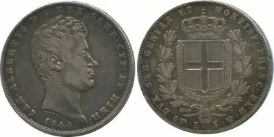 Cerde�a 5 Lire Charles-Albert - Arms - 1844 P
