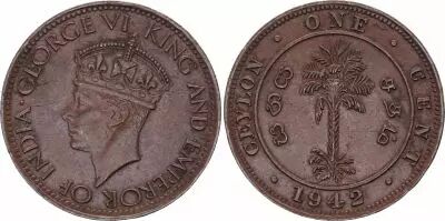 Ceylan 1 cent Georges VI - 1942-1945