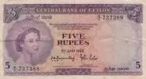 Ceylon 5 Rupees - Elizabeth II - 03-06-1952 - Serial G.1