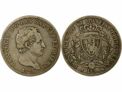 Charles-Felix - 5 Silver Lire - 1825 L Turin