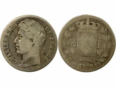 Charles X - 1/2 Silver Franc - 1828 BB Strasbourg