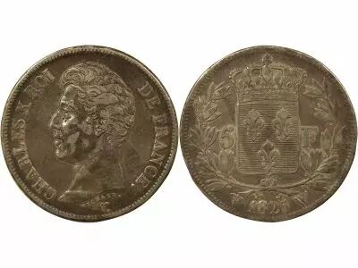 Charles X - 5 Silver Francs, 1st Type - 1825 W Lille