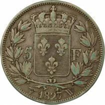 Charles X - 5 Silver Francs, 2nd Type - 1827 W Lille