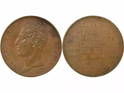 Charles X - Visiting Coin, 5 Bronze Francs - 1825 Paris
