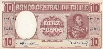 Chile 1 Centisimo on 10 Pesos - Manuel Bulnes - 19(58-61)