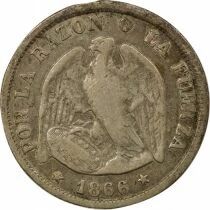 Chile 20 Silver Centavos - 1866 So Santiago