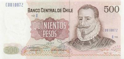 Chile 500 Pesos - Pedro de Valdivia - 1987 - P.153