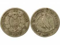 Chili 20 Centavos Argent - 1865 So Santiago