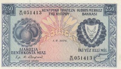 Chipre 250 Mils - Coat of Arms - Mine - 01-08-1976 - M/55
