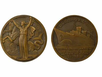 Cie G�n�rale Transatlantique - Bronze Medal, SS Normandie - 1935