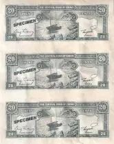 Cina Sheet of 3 banknotes of 20 Cents - Tchang Kai-chek - Boat - Specimen - 1946 - P.395A