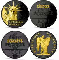 Coffret Libert&eacute; guidant le peuple\  RUTHENIUM & OR contenant 4 pi&egrave;ces de 100 francs Argent\ 