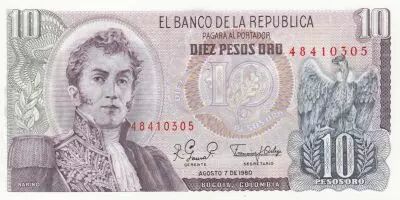 Colombia 10 Pesos 1980