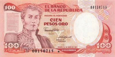Colombia 100 Pesos Oro - 1987 - Replacement - P.426