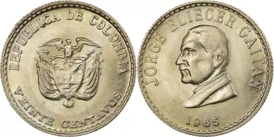Colombia 20 Centavos Jorge Eliecer Gaitan - 1965