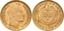 Colombia 5 Pesos Simon Bolivar - 1920 - Gold