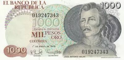 Colombie 1000 Pesos oro - Jos� Antonie - Galan - 01-04-1979 - S�rie 066802586