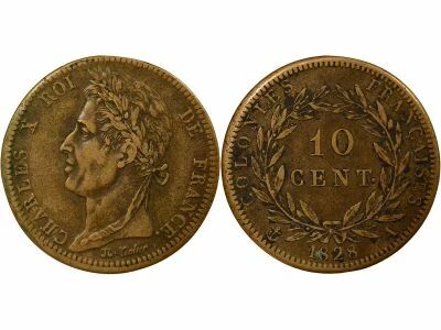 Colonies Fran�aises Guyane, Charles X - 10 Centimes - 1828 A Paris