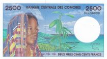 Comores 2500 Francs - Femme - Tortue - 1997