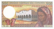 Comores 500 Francs - Femme - Batiment - 1986