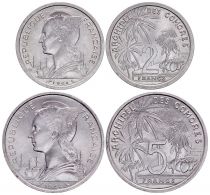 Comores Lot 2 et 5 Francs - Marianne - 1964 - SPL - Aluminium