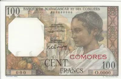 Comoros 100 Francs - Woman with a Hat - Specimen - 1960