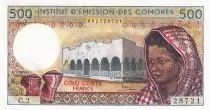 Comoros 500 Francs - Woman - Building - ND (1986) - Serial C.2 - P.10a
