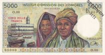 Comoros 5000 Francs - Couple - Pdt Djohr - Specimen - ND (1976) - P.9s