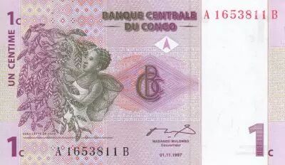 Congo (RDC) 1 Centime - Cueillette du caf� - Volcan - 01-11-1997 - S�rie A