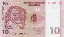 Congo (RDC) 10 Centimes 1997 - Pende Mask - Dancers - C-R Series