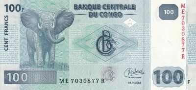 Congo (RDC) 100 Francs - 04-01-2022 - Barrage d\'Inga - �l�phant