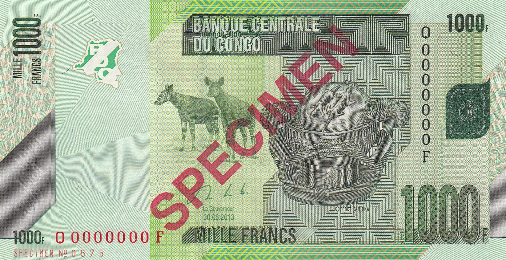 Congo 1000 Francs UNC 2013 P-NEW 101 