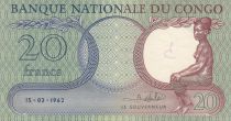 Congo (RDC) 20 Francs Femme assise - 1962 - SUP + - P.4a
