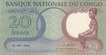 Congo (RDC) 20 Francs Femme assise - 1962 - SUP + - P.4a