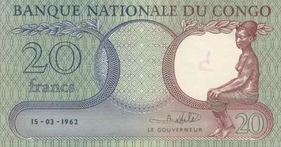 Congo (RDC) 20 Francs Girl seated - 1962 - XF to AU - P.4a