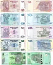 Congo (RDC) S&eacute;rie 5 billets du Congo 50 100 200 500 et 1000 Francs - 2013/2022