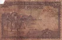 Congo Belga 10 Francs - Dance - Soldiers - 10-07-1942 - Letter K - P.14B