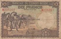 Congo Belga 10 Francs - Dance - Soldiers - 10-07-1942 - Letter M - P.14B